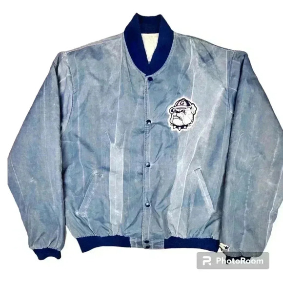 STARTER VINTAGE 90S PUFFY JACKET MINERAL WASH GEORGETOWN  BULLDOGS XL - Picture 1 of 16